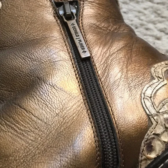 DJP/BRONZE METALLIC & TANw SNAKESKIN ANKLE BOOTS - Picture 6 of 8